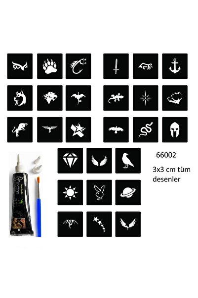 Airbrush Tattoo Minimal 27 Şablon Hint Kınasıyla Geçici Dövme Yapma Seti