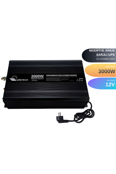 URETECH 3000 W Watt 12 V Volt Modifiye Sinüs Akü Şarjlı Ups İnverter 12Vdc-22...