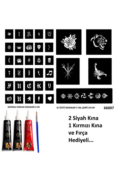 Airbrush Tattoo El Üstü ve Parmak için Geçici Dövme Seti 3 Tüp Kına ve Fırça ...