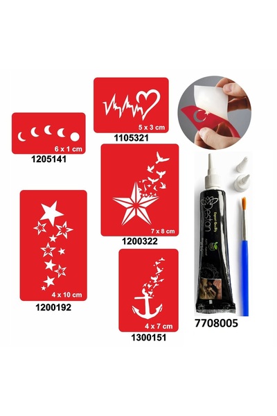 Genel Markalar Kalp Ve Yıldız Desenleri Hint Kınası Ile Geçici Dövme Yapma Seti