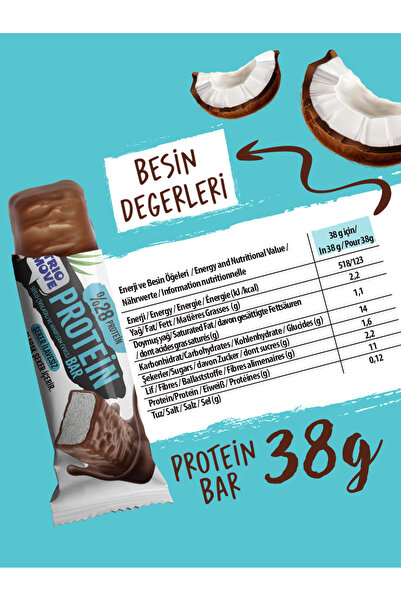 TrioMove 38 Grams Protein Bar - Coconut 28% Protein, 38 g X 9 Pieces Trio Move