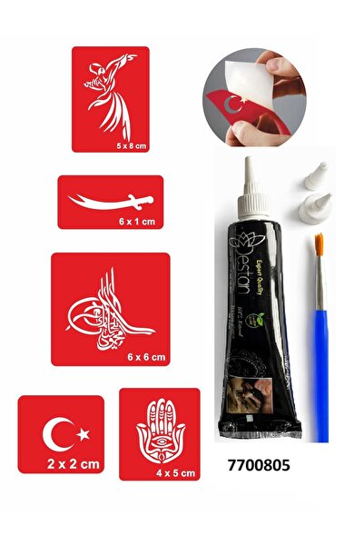 Airbrush Tattoo Tuğra Bayrak Hint Kınası Ile Geçici Dövme Yapma Seti