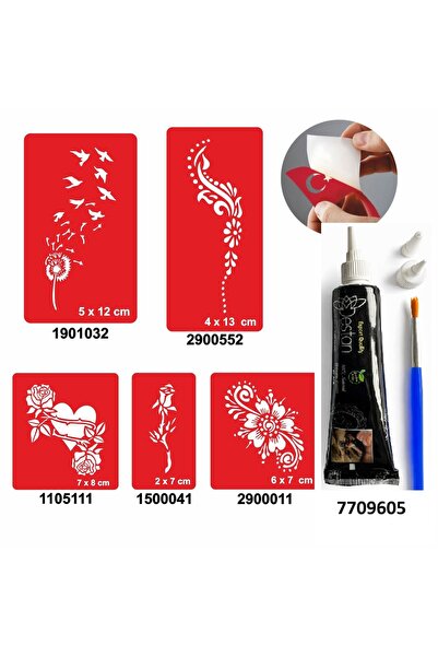 Airbrush Tattoo Tüy Ve Çiçek Desenleri Hint Kınası Ile Geçici Dövme Yapma Seti