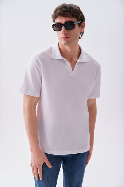 Mudo Erkek Beyaz Comfort Fit Polo Yaka T-Shirt