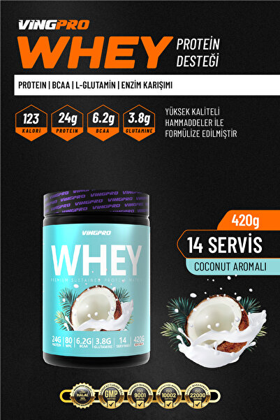 vingpro WHEY PROTEIN PRO WPC80 420GR 14 SERVİS COCONUT AROMALI
