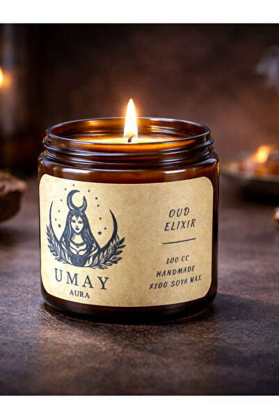 umay aura Mum-Oud ( Ud ) Kokulu Aromaterapi Mum %100 Soya Wax El Yapımı Amber...
