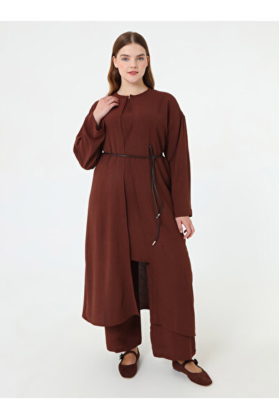 ALİA Δερμάτινη ζώνη με λεπτομέρειες Μπλούζα&Παντελόνι&Καπέλο Τριπλό Σετ Μεγάλ...