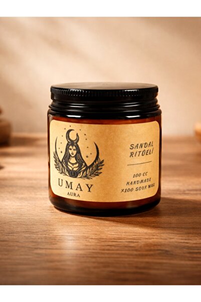 umay aura Mum-Sandal Ağacı Kokulu Aromaterapi Mum %100 Soya Wax El Yapımı Amb...