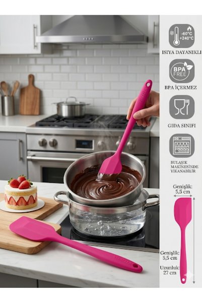 viarella 27cm Fuchsia Silicone Spatula - Heat Resistant, Fireproof and Non-Stick Anti-Scratch