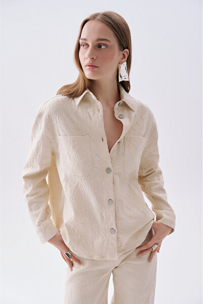 Mudo Women's Ecru Jacquard Oversize Shirt Jacket