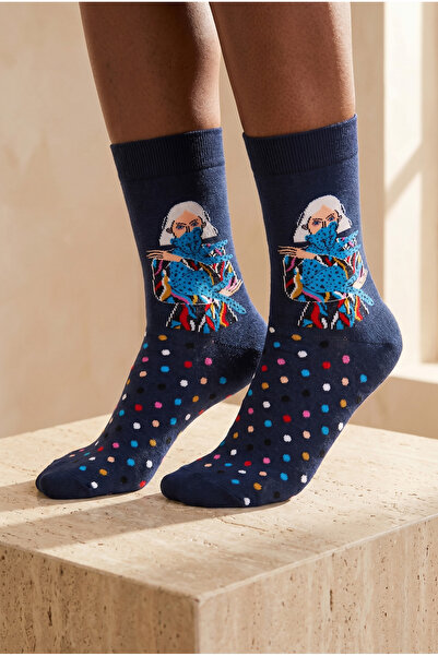 Katia&Bony Γυναικείες κάλτσες με φιγούρα κοριτσιού σε μπλε ναυτικό