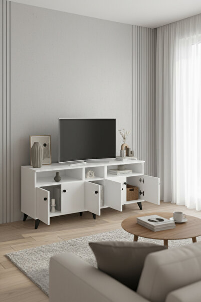 Dienni Simple Tv Ünitesi 3 Raflı 5 Kapaklı 150x44x64 BEYAZ