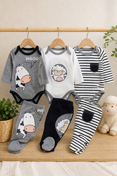 Bubito طقم علوي وسفلي للأطفال مكون من 3 قطع منقوش على شكل لحم خروف وبقرة