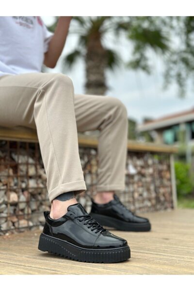 BOA Ba8104 High Sole Patent Leather Black Lace-Up Men's Shoes