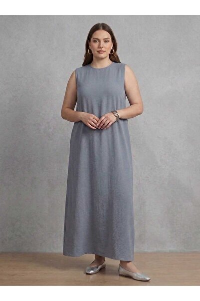 ALİA فستان ايروبين بدون اكمام مقاس كبير - رمادي ازرق -