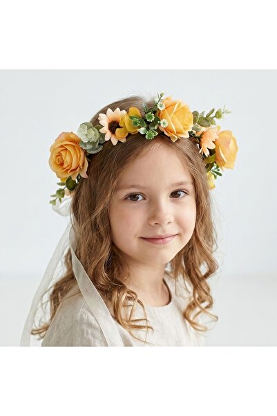 Gift Design Model de coroană de păr reglabilă cu trandafiri portocalii
