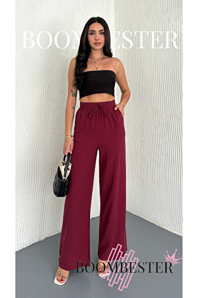 BoomBester Γυναικείο παντελόνι Flam από λινό με ελαστική μέση και επένδυση, μ...