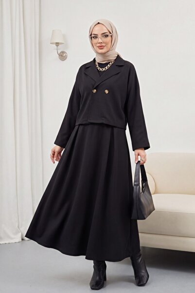 Modamorfo Σετ από τσόχα με φούστα και μονό κουμπί - μαύρο