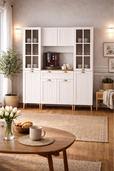 Fly Mobilya 160 cm Esin Çok Amaçlı Dolap Membran Mdf , Çekmeceli Kahve Köşesi...