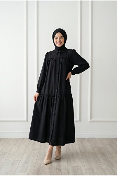 MİHRA STORE Φόρεμα Zafire με κουμπιά και ρόμπα σε σχέδιο φράουλας-BN4603 Μαύρο