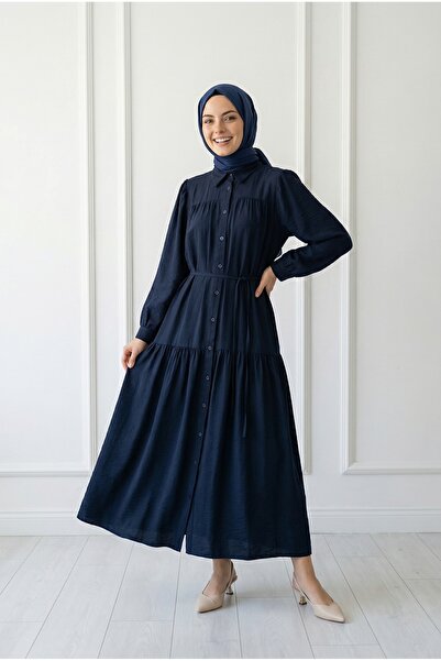 MİHRA STORE Φόρεμα Zafire με κουμπιά και ρόμπα σε χρώμα φράουλας-BN4603 Ναυτι...