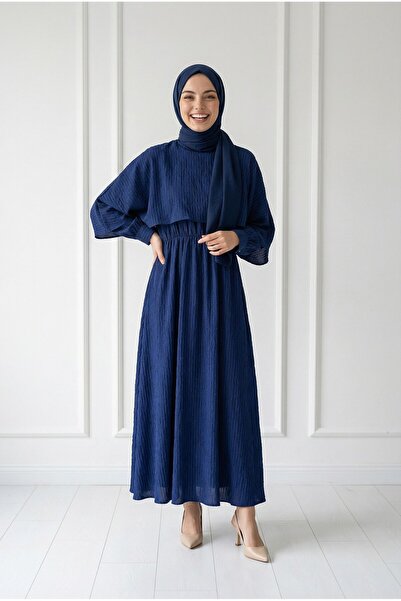 MİHRA STORE Φόρεμα με παγιέτες και ανεμοθραυστική κάπα-NA2422 Ναυτικό μπλε