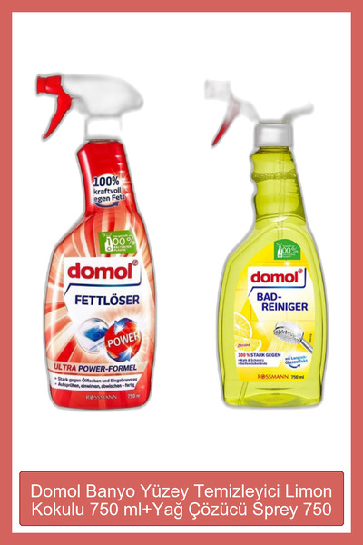 DOMOL Banyo Yüzey Temizleyici Kir ve Kireç Çözücü Sprey Limon Kokulu 750 ml +...