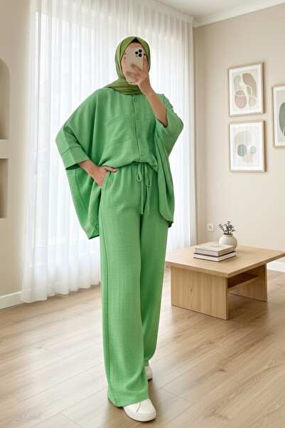 Modamorfo Σετ πουκάμισου με διπλές τσέπες και μανίκια τύπου νυχτερίδας - πράσινο