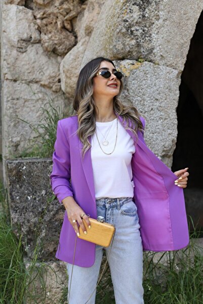 bytugcekaya Μωβ μπλέιζερ με λεπτομέρεια με κορδόνι