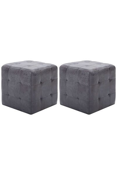 Concept Taburet, 2 buc., gri, 30x30x30 cm, piele întoarsă ecologică