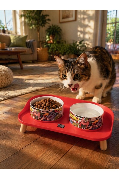M-PETS Altitude Urban Styla 2'li Kedi ve Köpek Mama Kabı Standı Kırmızı & Mul...