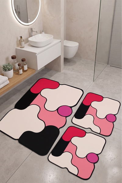 Chilai Home Woven Pembe 3'lü Banyo Paspası,Kaymaz Tabanlı,Yıkanabilir 60x100 ...