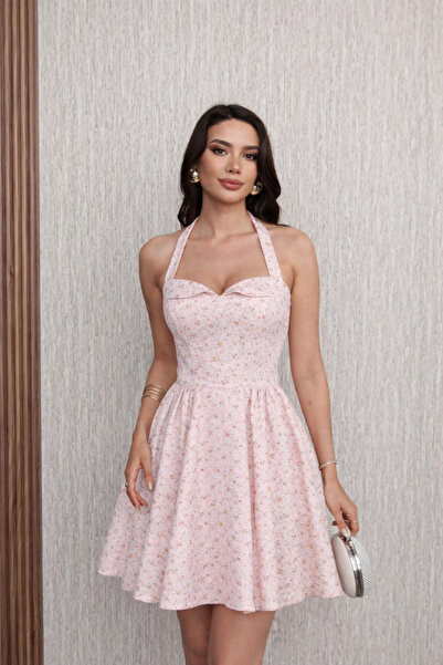 RAMİOR COLLECTION Μίνι φόρεμα με λουλουδάτο σχέδιο και δέσιμο στο λαιμό - Καλ...