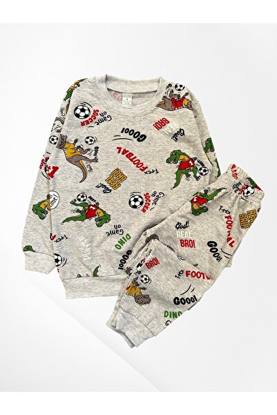 Fil Kids Χειμερινό σετ πιτζάμες για αγόρια από 100% βαμβάκι, γκρι με σχέδιο μ...