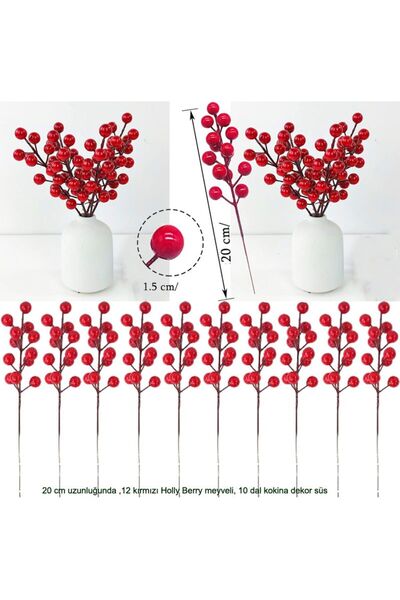 partidolu 10 τεμάχια Holly Berry Cherry Branch Kokina Red 12 Χριστουγεννιάτικ...