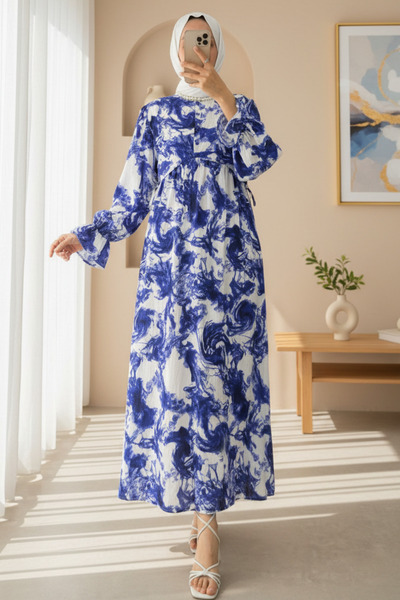 Modamorfo Φόρεμα με μοτίβο, με μισό κουμπί και κορδόνια στη μέση -saks