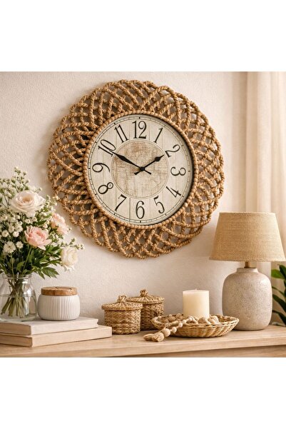 home inn Ρολόι τοίχου Bohemian Wicker Look – Διακοσμητικό ρολόι σαλονιού με μ...