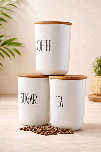 KaiHome 3lü Bambu Kapaklı Çay/Kahve/Şeker Kavanozu