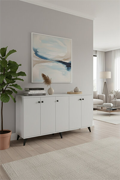 Dienni Simple Konsol 6 Raflı 5 Kapaklı 150x44x80 BEYAZ