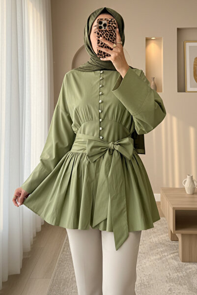 Modamorfo Τουνίκ με κορδόνια στη μέση και πέτρινα κουμπιά σε όλο το μήκος -ça...