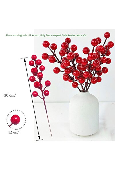 partidolu 5 τεμάχια Holly Berry Cherry Branch Kokina Red 12 Χριστουγεννιάτικο...