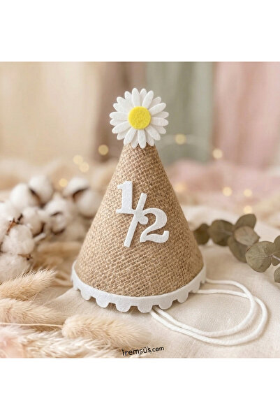 mypartyready Yarım Yaş Doğum Günü Partisi 1/2 Yazılı Papatyalı Hasır Kukuleta...