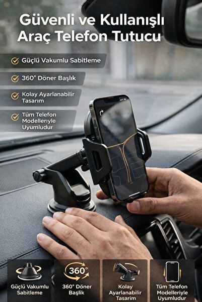 ArmoniaVital 360° Dönebilen Araç Telefon Tutucu - Çift Montajlı (Ön Cam + Tor...