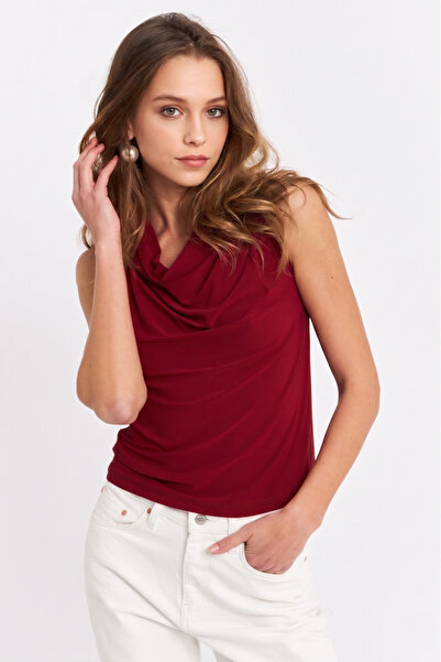 NEW JOURNAL Γυναικεία μπλούζα χωρίς μανίκια με γιακά σε μπορντό χρώμα Degaje ...