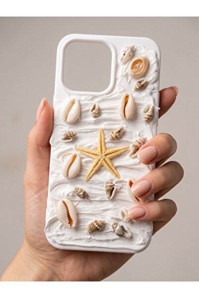FİŞNEİLETİŞİM İPHONE 14 PROMAX UYUMLU DENİZ 3D YILDIZI DESENLİ WHİTE CREAM KILIF