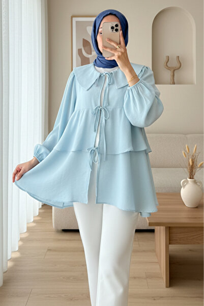 Modamorfo Βρεφικό κιμονό με δαντέλα μπροστά και στρώσεις στη φούστα - Μπλε βρ...