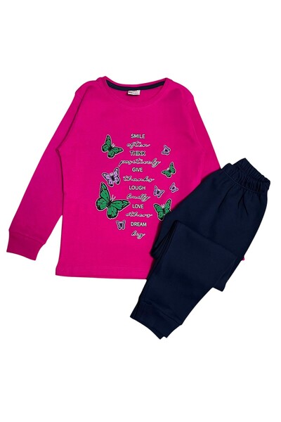 Fil Kids Κοριτσίστικο σετ χειμερινών πιτζάμες 100% ροζ πεταλούδα Βαμβάκι τεμα...