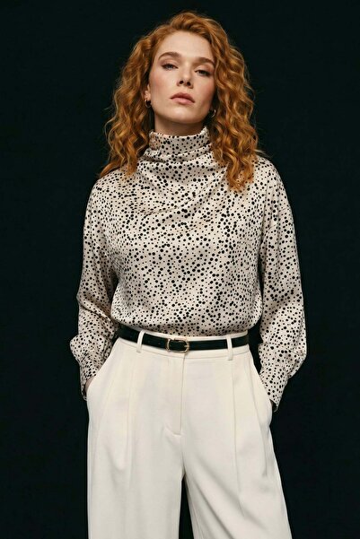 Sateen Μικρή μπλούζα με πουά σχέδιο - Μπεζ