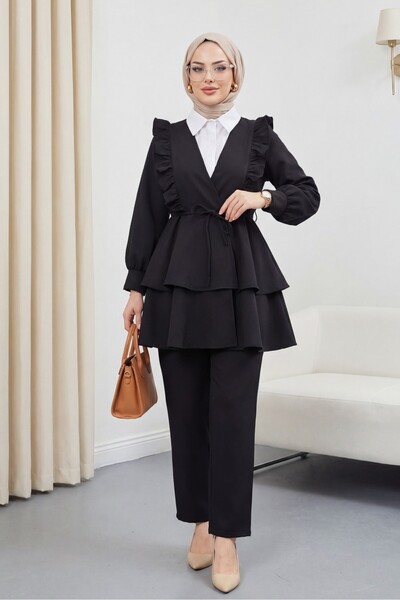 Modamorfo Σετ κιμονό με φούστα με βολάν μπροστά και παντελόνι με διπλές στρώσ...