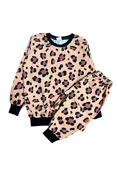 Fil Kids Κοριτσίστικο σετ πιτζάμες 100% βαμβακερό, μπεζ, με λεοπάρ σχέδιο, μα...